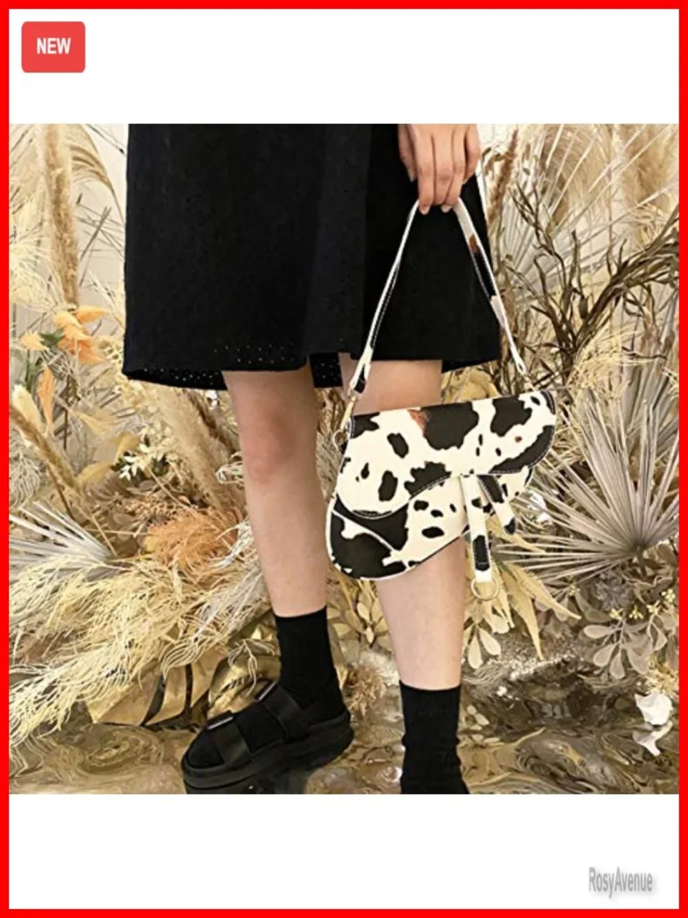Faux Leather Saddle Shoulder Bag Clutch Purse Crossbody Satchel with Zipper